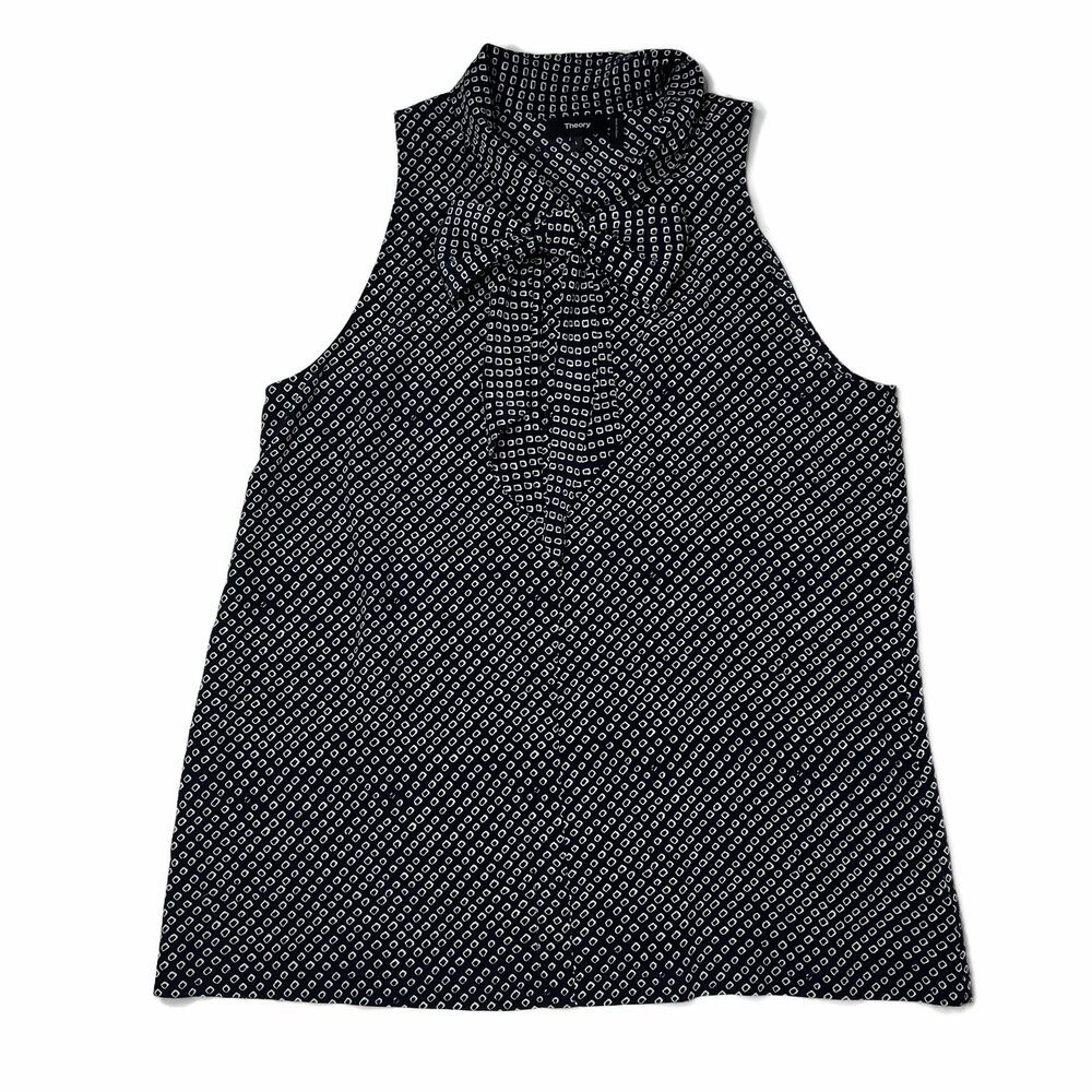 Theory x Neiman Marcus Silk Scarf Halter Top Navy Box Tile Print size Large - Picture 8 of 13